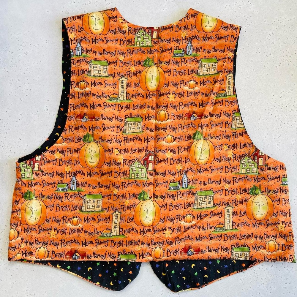 Halloween Handmade Reversible Orange Pumpkin Jack-O-Lantern Vest - Picture 5 of 6